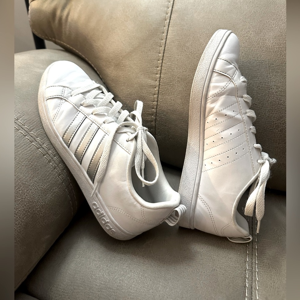 Women’s Adidas white and silver sneakers